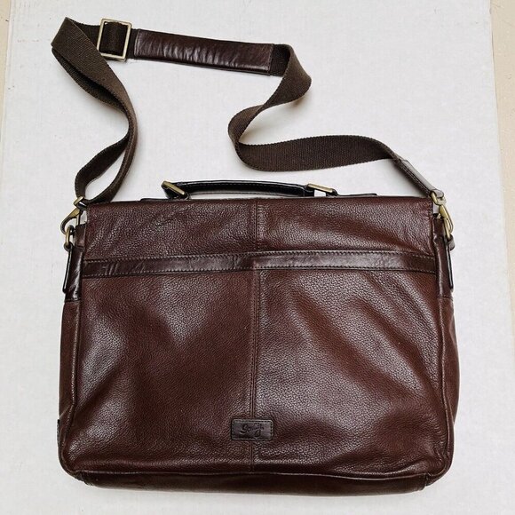 Scully  Leather Messenger Bag Crossbody Briefcase Brown Work Career Travel - Picture 7 of 15
